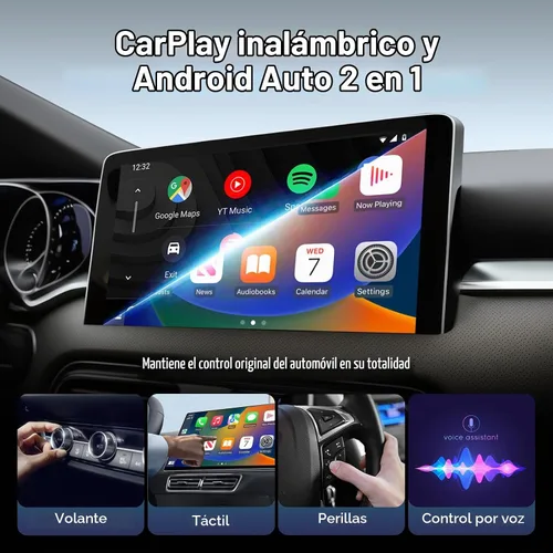 Vista 3 de Adaptador inalámbrico CarPlay y Android Auto con cable CarPlay a dispositivo inalámbrico, mini en forma de T 2 en 1 para auto USB Plug and Play Auto