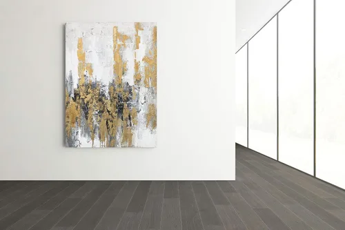 Vista 5 de Yihui Arts - Lienzo moderno de cielo abstracto en lienzo con lámina dorada para decoración del dormitorio