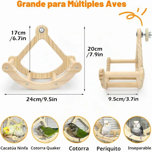 Vista 6 de Juguetes de columpio para pájaros con roca para ventana y jaula, percha para pájaros para montaje de succión en la pared, juguetes de madera
