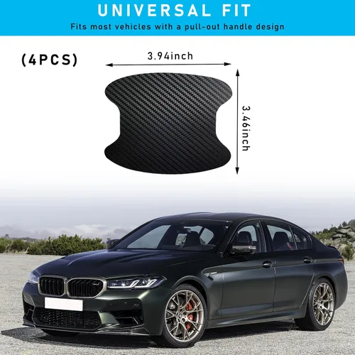 Vista 2 de Ziciner 4 calcomanías para manija de puerta de automóvil, textura de fibra de carbono, películas protectoras para manija de puerta automática