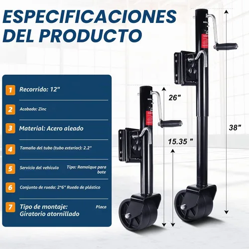 Vista 3 de FZZD Gato de remolque de 2000 libras con rueda, gato giratorio resistente para barco de remolque, elevación de 12 pulgadas, para barco de RV