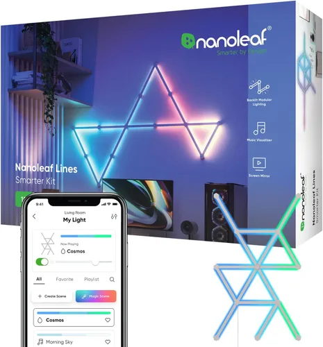 Vista 10 de Kit más inteligente de luces de pared LED Nanoleaf Lines WiFi RGBW de 16M, luces de color atenuables para juegos y decoración del hogar