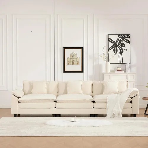 Vista 48 de Sofá seccional modular, sofá seccional en forma de L de 76.7 pulgadas con otomana móvil, cómodo loveseat de chenilla nube con reposabrazos