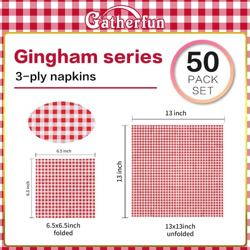 Vista 2 de Gatherfun Servilletas desechables de papel a cuadros rojos y blancos (paquete de 50)