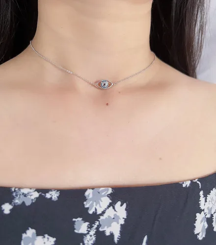 Vista 2 de Gapudt Gargantilla de plata de ley S925 corta y delicada para mujer, Plata esterlina