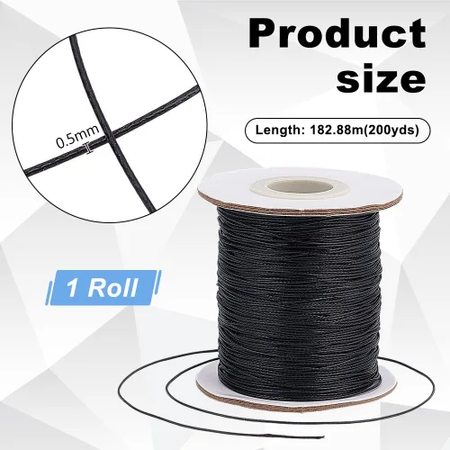 Vista 2 de PH PandaHall Cordón encerado de 0.020 in, cordón de algodón encerado de 200 yardas, hilo encerado negro, cuerda encerada para manualidades, pulsera