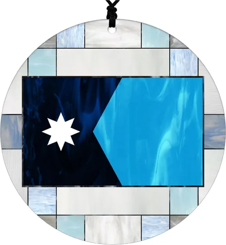 Vista 53 de Adorno navideño de Alabama – Efecto de diseño de vitrales de imitación con bandera estatal – Decoración de disco acrílico colgante 2026 para árbol
