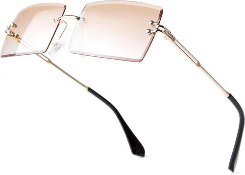 Vista 2 de Gafas de sol rectangulares para mujeres y hombres, sin marco, cuadradas, gafas de sol para hombre