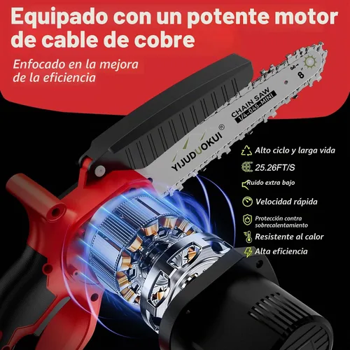 Vista 2 de Mini motosierra inalámbrica de 8" con 2 baterías Luz roja