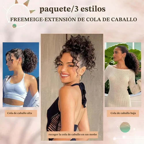 Vista 6 de FREEMEIGE Extensión de cola de caballo, cola de caballo rizada ondulada de 8 pulgadas para mujeres negras, corto, suave, natural, sintético, grueso