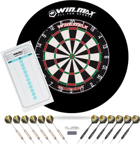 Vista 10 de WIN.MAX Dart Board - Bristle Steel Tip Dartboard with 12 Metal Darts
