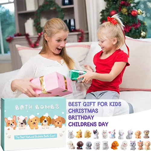Vista 3 de Bombas de baño para niños con sorpresa interior para niñas, niños y bebés, paquete de 20 bombas de baño orgánicas para niños con muñecos de cachorro