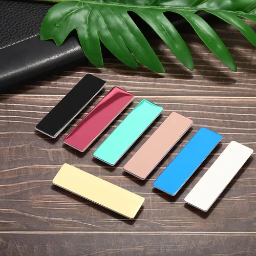 Vista 5 de PATIKIL 2.73 x 0.78 pulgadas, 5 etiquetas de metal con nombre, esquinas redondas con alfiler, etiqueta de nombre personalizada para oficina, Negro