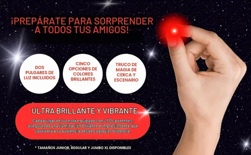 Vista 3 de D'lite Juego de trucos de iluminación de pulgar mágico, 2 dedos mágicos originales increíbles y ultra brillantes, trucos de magia de primer plano