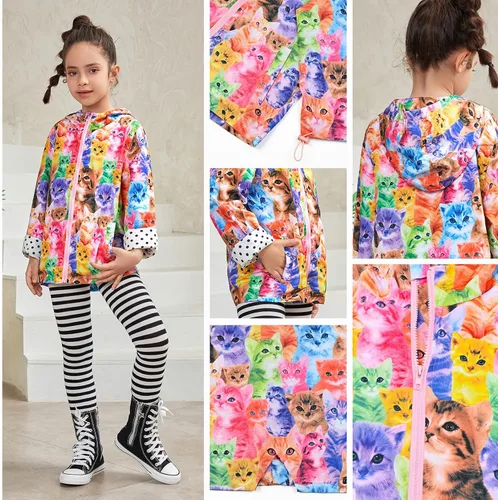Vista 5 de QPANCY Chamarras de lluvia para niñas, ligeras, impermeables, con capucha, de longitud media, rompevientos para niños