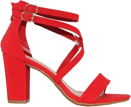 Vista 2 de TRENDSUP Sandalias de tacón alto y grueso con correa de tobillo para mujer