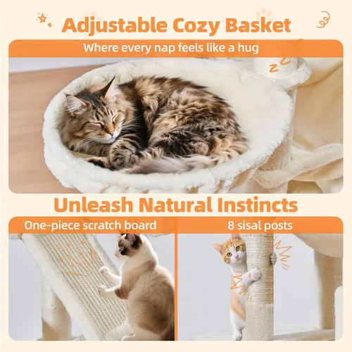 Vista 99 de Taoqimiao Árbol para gatos de 57.5 pulgadas, torre para gatos de interior para adultos, condominio extragrande para gatos, 8 postes rascadores