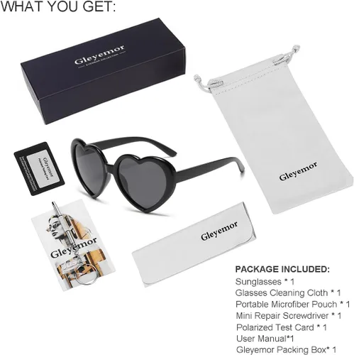 Vista 7 de Gleyemor Gafas de sol polarizadas en forma de corazón para mujer, gafas de moda, accesorios de moda