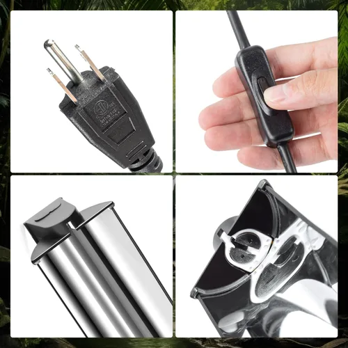 Vista 4 de Luz UVB conmutable para reptiles, 39W T5 UVB Kit combinado de luz para Tropical 5.0 y Desert 10.0, lámpara de campana de terrario de 34 pulgadas