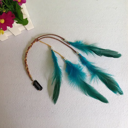 Vista 7 de 6 extensiones de cabello hippie boho hechas a mano para mujer con clip de plumas, peine de accesorios de bricolaje, tocado de horquilla