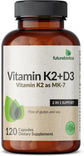 Vista 5 de Futurebiotics Vitamina K2 (MK7) con suplemento D3 - Fórmula sin OMG - 5000 UI de vitamina D3 y 90 mcg de vitamina K2 MK-7, 120 cápsulas vegetarianas