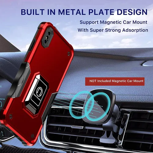 Vista 4 de Funda para iPhone Xs Max, soporte magnético integrado para automóvil, a prueba de golpes, funda protectora para iPhone Xs Max (rosa)