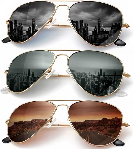 Vista 34 de KALIYADI Classic Aviator Sunglasses for Men Women Driving Sun glasses Polarized Lens UV Blocking Negro