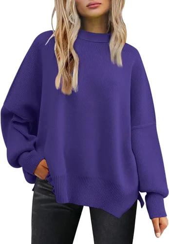Vista 13 de Lillusory - Suéter extragrande con mangas de murciélago y cuello redondo para mujer, prenda moderna de otoño de tejido de punto sin botones