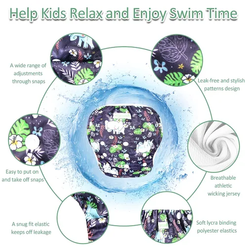 Vista 2 de Wegreeco Pañal de natación reutilizable ajustable para bebés y niños pequeños (planta, grande, paquete de 3)