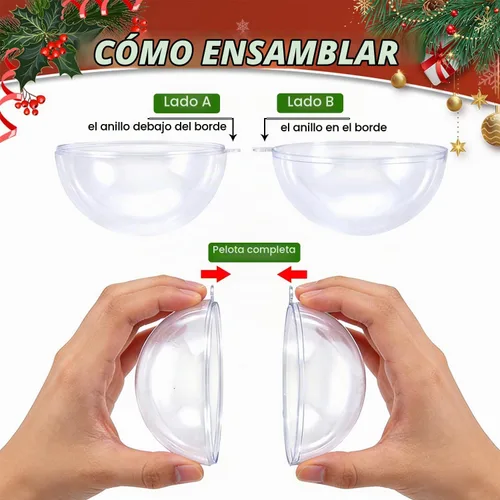Vista 4 de 10 bolas de adorno transparentes rellenables, 2.75 pulgadas (2.8 in) de plástico transparente que se pueden abrir, para manualidades, manualidades
