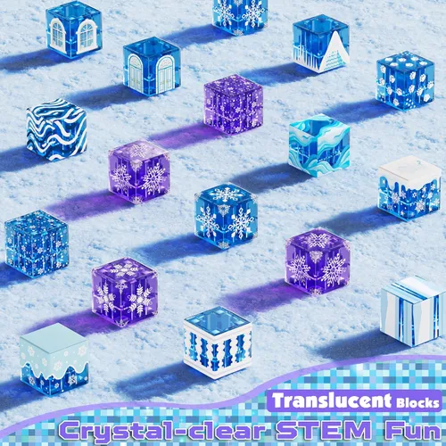 Vista 2 de Bloques magnéticos – 100 bloques de construcción magnéticos transparentes para niños de 4 a 8 años, bloque magnético castillo de princesa azul
