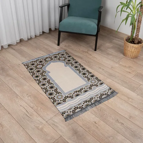 Vista 2 de Oración islámica Mat Thin Namaz sajjadah musulmán janamaz chenilla, Tulip
