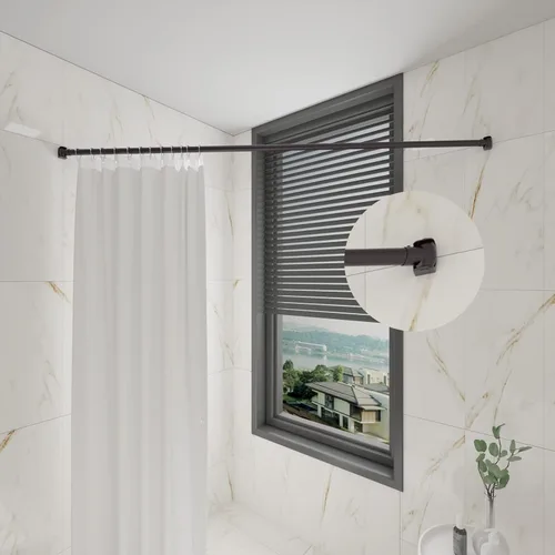 Vista 3 de Naiture - Barra de cortina de ducha recta de aluminio de 36 pulgadas con brida giratoria o soporte, acabado de bronce aceitado