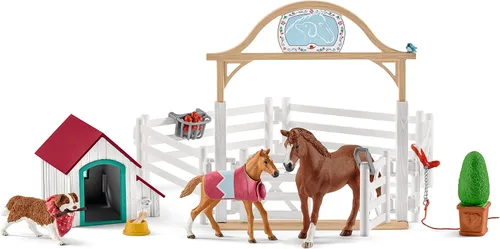 Vista 4 de Schleich Horse Club, juguetes de caballo para niñas y niños, juego de caballos invitados de Hannah con juguetes Ruby The Dog y Caballo, 20 piezas, a