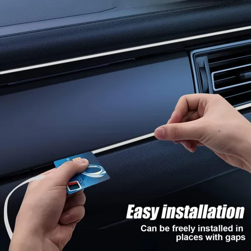 Vista 5 de Tira de luces LED para el interior del automóvil, 16 pies de luz de neón con borde de costura para encendedor de cigarrillos automáticos, kits