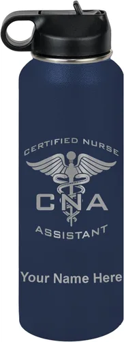 Vista 66 de LaserGram Botella de agua personalizada, asistente de enfermería certificada por la CNA, acero inoxidable de doble pared aislada al vacío con popote