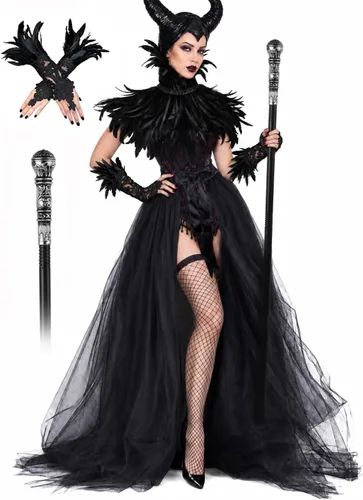 Vista 9 de UQJE Disfraz de bruja gótica para mujer, falda de tul, chal de plumas y Negro1