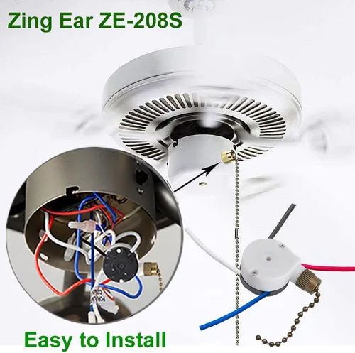 Vista 5 de Interruptor para ventilador de techo Zing Ear ZE-208s E89885 de 3 velocidades con 4 cables, cadena de control con 4 cables preinstalados, parte