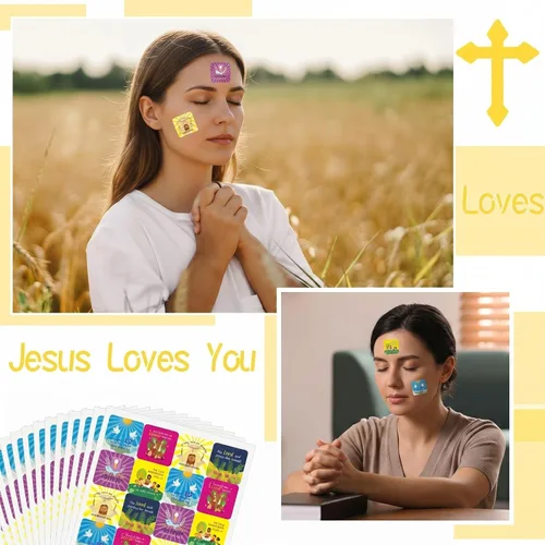 Vista 4 de Junkin 480 calcomanías religiosas con temática de Jesús te ama, calcomanías para niños, calcomanías cristianas, papel autoadhesivo multicolor