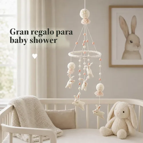 Vista 3 de Mud Pie - Cuna móvil para guardería, color blanco Conejito móvil para cuna