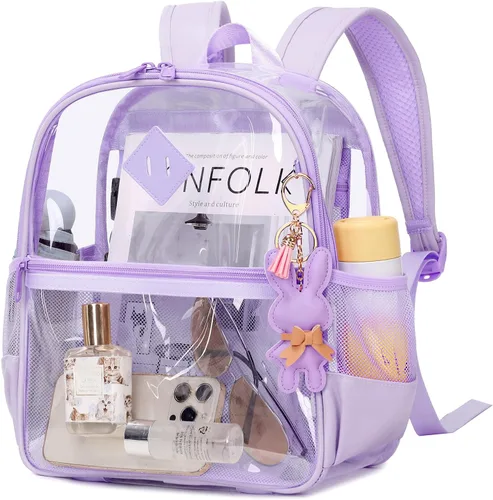 Vista 13 de MUSEVOS Mochila transparente para eventos de estadio aprobada 12x6x12, bolsa mini transparente de TPU gruesa con bolsillo frontal para conciertos