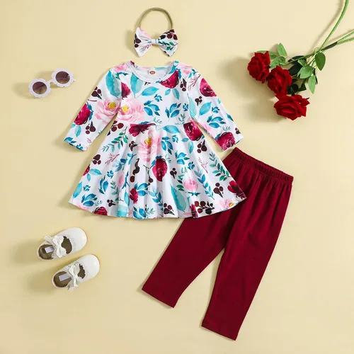 Vista 2 de Conjunto de ropa floral con volantes y pantalones para niñas pequeñas