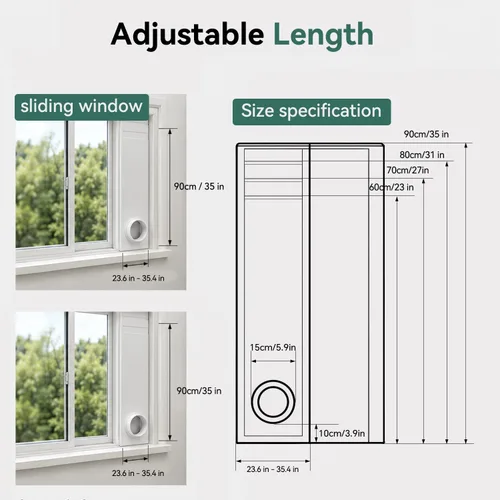 Vista 5 de Sello de ventana para aire acondicionado portátil, ajustable de 24 a 35.4 pulgadas, kit de ventilación de ventana de CA, sellado 100% impermeable