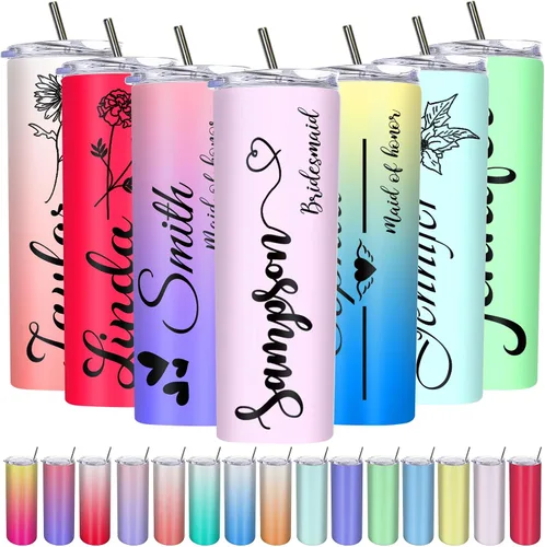 Vista 8 de Regalos de cumpleaños, vasos personalizados con nombres, pajitas de flores de nacimiento, vasos delgados personalizados de acero inoxidable, taza