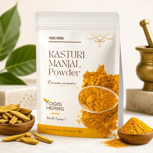 Vista 2 de YOGIS HERBS MANJAL KASTURI Premium Powder (Curcuma Aromatica/Cúrcuma Silvestre) Fresco y Puro - 8.82 oz - Para Baño, Belleza y Cuidado de la Piel
