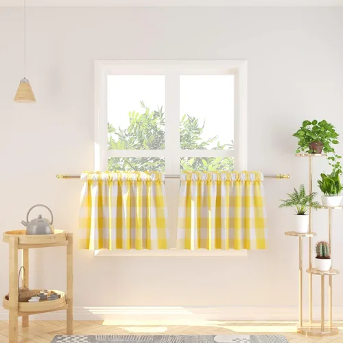 Vista 68 de Cenefas de cortina para ventana de 16 pulgadas de largo, 2 paneles de cuadros búfalo, cortinas pequeñas con bolsillo para barra, estilo clásico