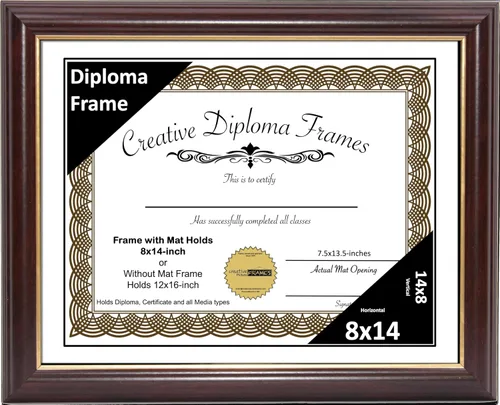 Vista 72 de Creative Picture Frames Marco para Diploma de Caoba con Borde Dorado de 12x16 pulgadas con Vidrio y Paspartú Negro y Colgadores de Pared Instalados