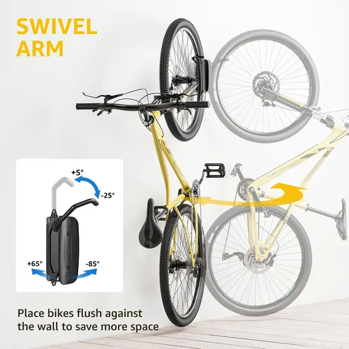 Vista 3 de monTEK Swivel Bike Wall Mount, Bike Hangers for Garage, Space-Saving Vertical Bike Rack, Sturdy Bike Storage Rack Holds Up to 66lbs, Easy to