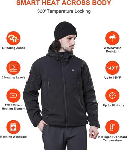 Vista 3 de DEWBU - Chaqueta térmica con batería de 12 V para invierno y exterior, con capa de calor eléctrica