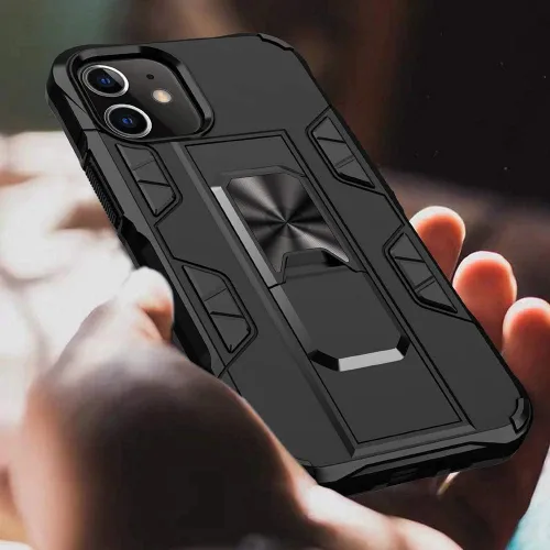 Vista 9 de Funda de grado militar para iPhone 12 y 12 Pro con protector de pantalla de vidrio templado a prueba de golpes con soporte
